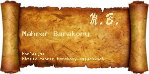 Mahrer Barakony névjegykártya